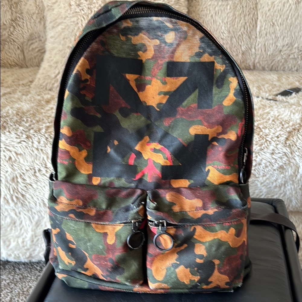 Off-White Green and Brown Backpack with Modern Silhouette